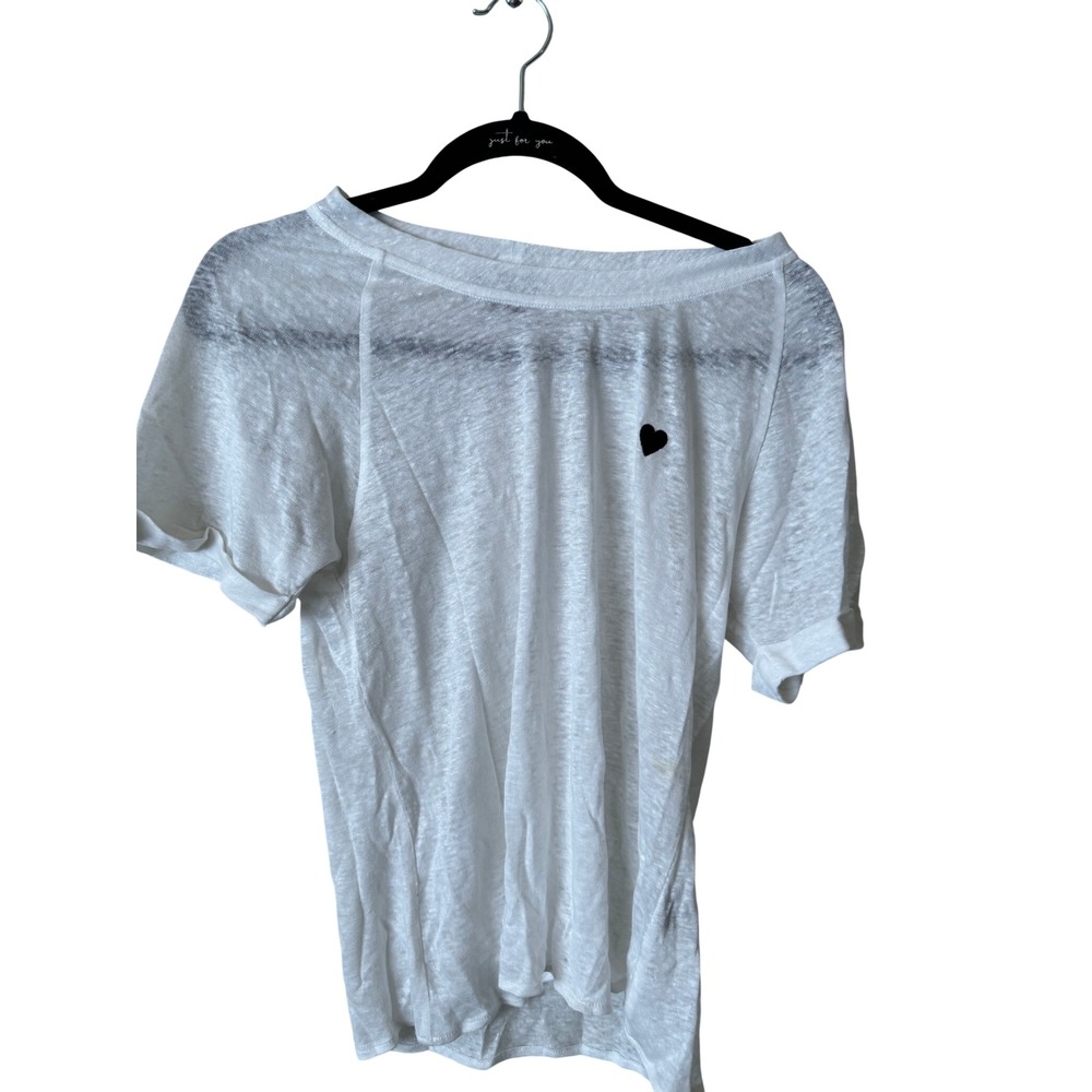 AS by DF Women's White Heart Patch Slub Knit Short Sleeve Tee Size Small